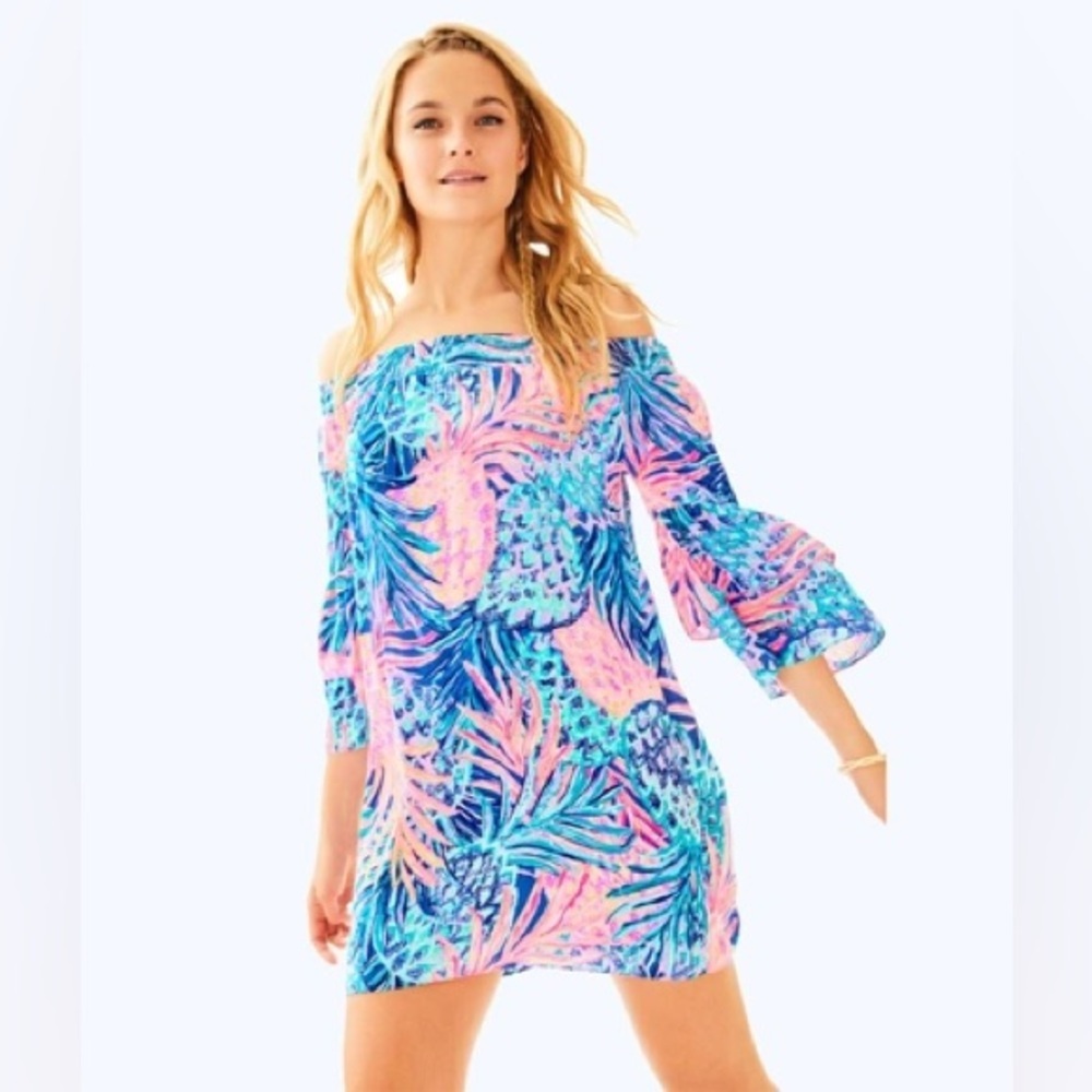 Lilly Pulitzer Tobyn off the shoulder tunic dress in Gypset paradise